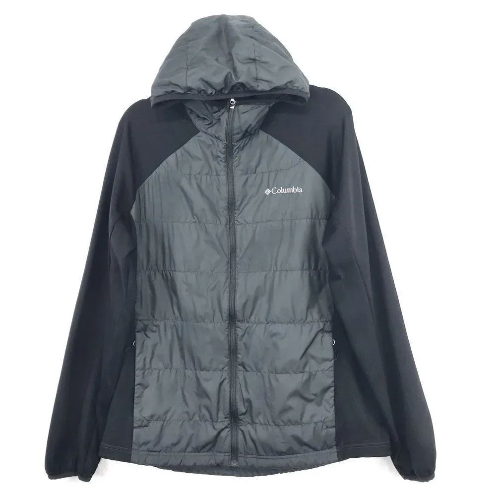Columbia Black Quilt Scuba Jersey Lightweight Hooded Zip Up Jacket